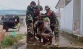 Satgas Gulbencal Kodam I/BB Bangun Sumur Bor untuk Pengungsi di SMA Negeri 1 Tukka