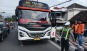 Satlantas Polres Kediri Kota Tindak Dua Bus Langgar Marka Lurus