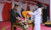 Kapolres Kediri Pimpin Upacara Penurunan Bendera HUT ke-81 RI, Pengabdian Jadi Cara Memaknai Kemerdekaan