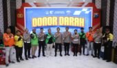 HUT Lalu Lintas ke-71, Polres Kediri Kota Gelar Donor Darah dan Berbagi dengan Ojek Online